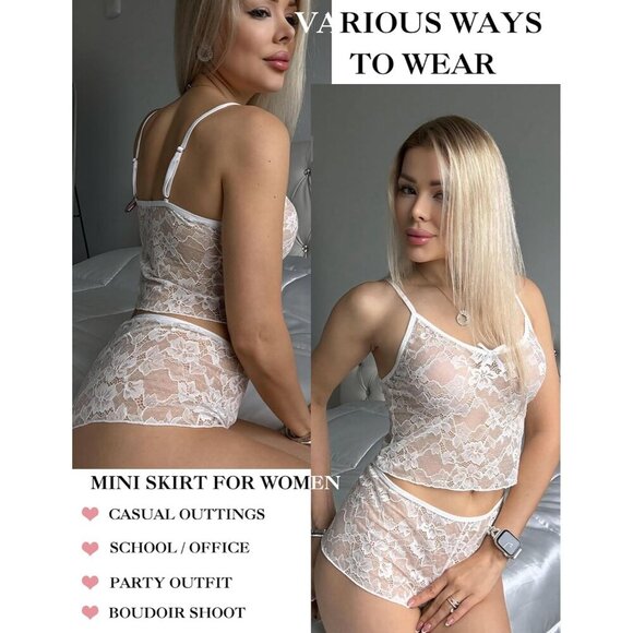 🆕Women White Lace Bra and Panty Set V Neck Baby doll 2 Piece Mesh Bralette Set - Picture 5 of 7